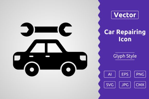Vector Car Repairing Glyph Icon: A Versatile Tool for Designers and Creators