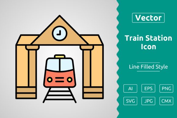 Vector Train Station Filled Outline Icon